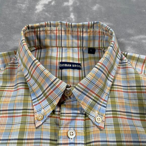 Gitman Bros Shirt Large Plaid Short Sleeve Button Down Casual USA Made Cotton - Picture 1 of 8